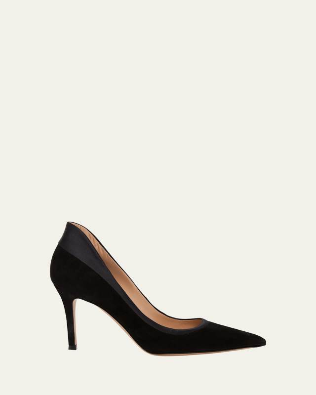 Tuxedo Suede Silk Stiletto Pumps